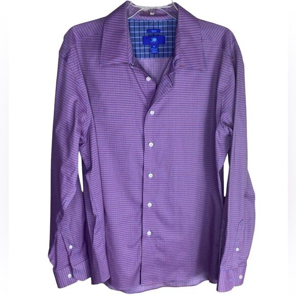 Roark Men’s Sz XL Blue Red Striped Collared Non Iron Slim Fit Button Down Shirt - Picture 1 of 4